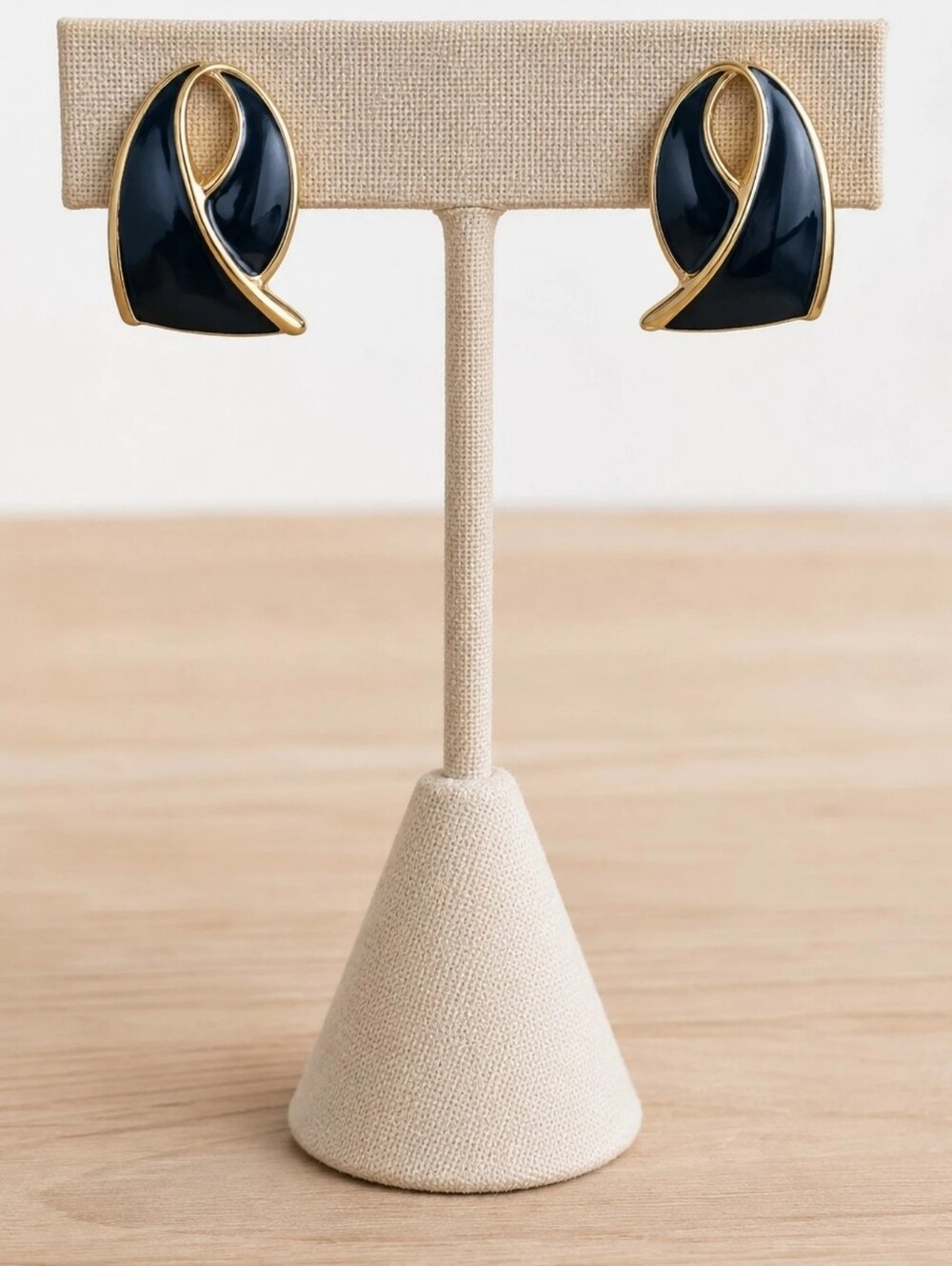 Vintage 90s Monet Navy Blue Enamel Gold Tone Pierced Post Earrings